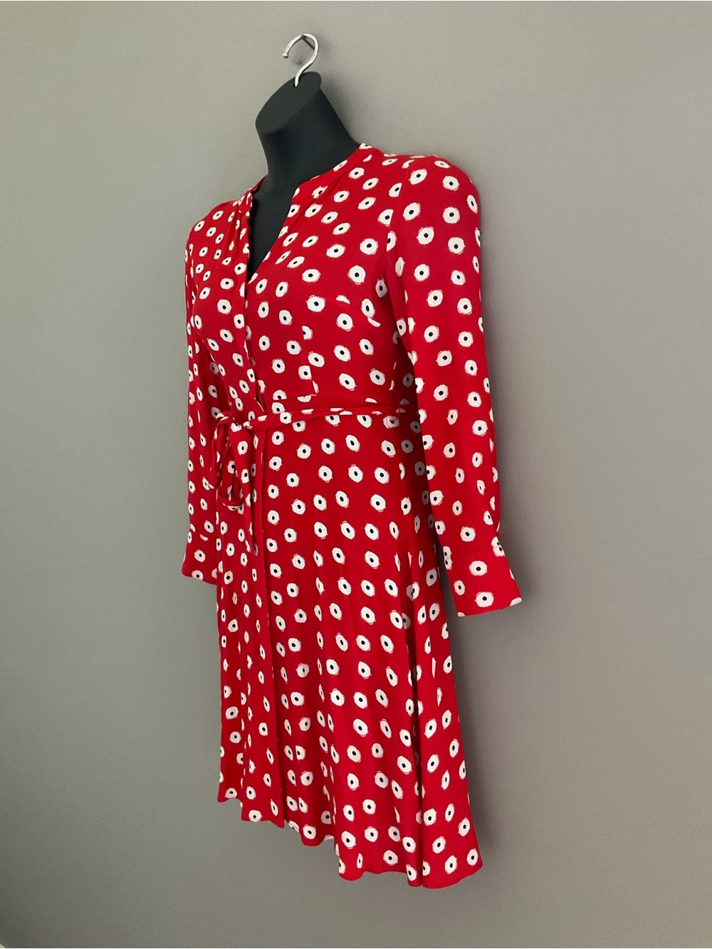 Boden Size 6 Red Floral Tie-Waist Long Sleeve Dress
